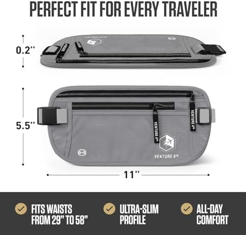 VENTURE 4TH Travel Money Belt, RFID Blocking Passport Holder - Silver - Image 3