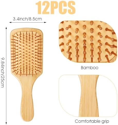 6 Pcs Bamboo Hair Brush Bulk Natural Wooden Paddle Brush Round-tipped Bamboo Bristles Detangling Brushes, Lightweight Massage Anti Static for Women Men and Children for Hair Growth (9.84'' × 3.4'') - Image 2