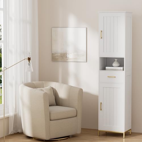 Homhedy 67" H Bathroom Storage Cabinet, Tall Bathroom Cabinet, White - Image 7