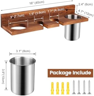 Hair Tool Organizer for Bathroom – Wall Mounted Hair Dryer Holder with Heat-Resistant Cups, Curling Iron & Straightener Rack, Blow Dryer Organizer for Vanity or Wall (Brown) - Image 4