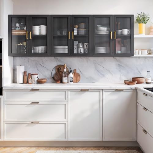 Furnaza Set of 3 Black Kitchen Wall Storage Cabinet with Adjustable Shelf - Image 4