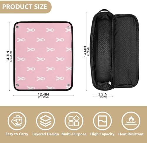 White Ribbon Hair Tools Travel Bag Carrying Case Portable Travel Organizer Pouch with Heat Resistant Mat for Curling Iron Hair Dryer Flat Irons - Image 4