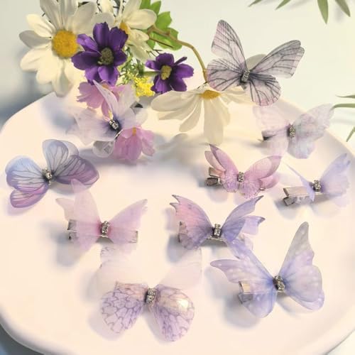 Purple Hair Decoration Butterfly Clip-Moving Butterfly Hair Clips for Girls (Purple-10PCS) - Image 6