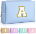 TOPEAST Birthday Gifts for Women, Personalized Initial Makeup Pouch Leather Waterproof Cosmetic Bag Birthday Gifts for Women (Sky Blue A) by TOPEAST