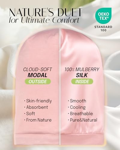 OLESILK 100% Mulberry Silk Bonnet for Sleeping Women, Hair Wrap for Curly Hair Care, Real Silk, Not Satin, Pink - Image 2