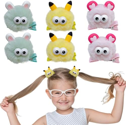 MIUPOO Fluffy Pom Poms Hair Clips,Crazy Hair Day Accessories for Girls,Quirky Little Monster Barrettes,Plush Duckbill Hairpins Hair Barrettes,Party Modeling Hair Accessories (Colored small ears) by WelcometoMIUPOO