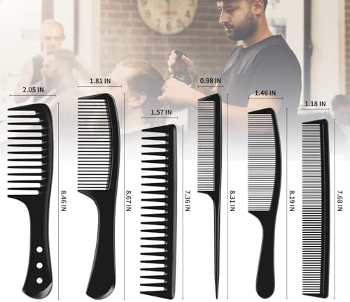 Kolavia 6 PCS Hair Comb Set Black, Durable Wide and Fine Tooth Rat Tail Hair Barber Comb for Women & Man, Professional Combs for Wet Curly Natural Hair Detangling Parting Teasing Styling & Cutting - Image 4