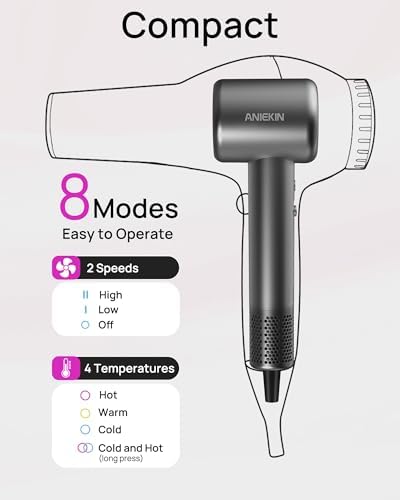 Hair Dryer, High-Speed Ionic Low Noise Blow Dryer for Fast Drying, Birthday Gifts for Women Men Mom Dad, Thermo-Control Quiet Compact Hair Blow Dryer for Travel Salon, Gray - Image 6