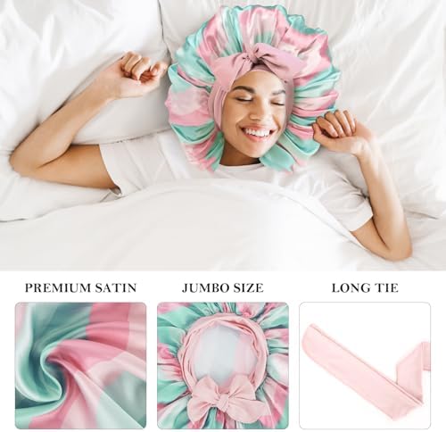 3Pcs Bonnets for Sleeping, Extra Satin Silk Bonnet for Sleeping Women with Tie Band for Curly Hair Jumbo Bonnet Braids - Image 3