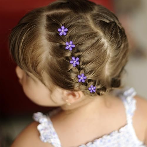 YISSION 20Pcs Mini Dark Purple Plaid Flower Hair Clips, Rhinestone Decorative Hair Pins for Women and Girls Wedding Bridal Prom Daily Hairstyle Accessories - Image 5