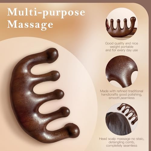 Wooden Scalp Massager - Handmade 100% Natural Green Sandalwood Wide Tooth Combs - Wood Massage Comb & Sandalwood Comb for Luxurious Hair Care - Image 4