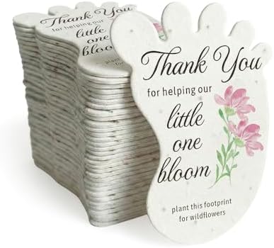 24 Pink Footprint-Shaped Gift Wrap Tags with Wildflower Seeds by SeedBloom