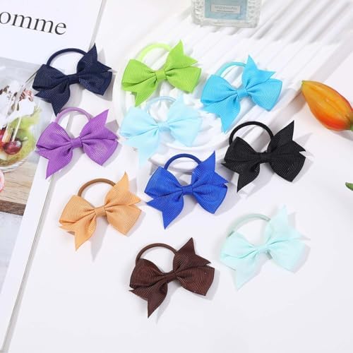 40Pcs Baby Hair Ties with Bows Elastic Ponytail Holders Small Hair Accessories for Kids Toddlers Infants (Mixed color 2) - Image 4