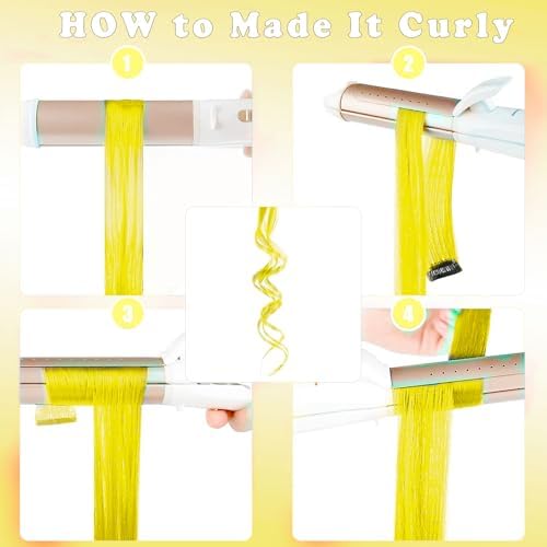 12 PCS Yellow Hair Extensions Clip in, Colorful Hair Accessories Set - Image 5