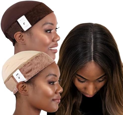 MILANO COLLECTION Wig Grip Caps for Women, Adjustable No Slip Wig Cap with Grip Band, Built-In Secure Elastic HeadBand for Lace Front Styles, Chocolate Brown & Nude, 2 Pack by MILANOCOLLECTION