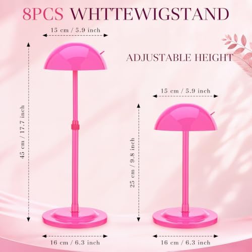 Tatuo 8 Pcs Wig Stand 9.8"-18.9" Adjustable Height Wig Head Holder Rose Red - Image 2