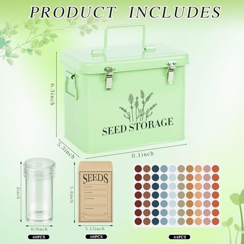 20 Slots Seed Storage Box with 3 Dividers, Metal Seed Storage Organizer Saving Box, Seeds Packet Container, Professional All-in-one Kit with 20 Seeds Envelopes and 60 Label Stickers - Image 2