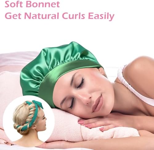Heatless Curls Overnight Headband, 70'' No Heat Hair Curlers with Hair Bonnet for Sleeping, Blue-Green - Image 2