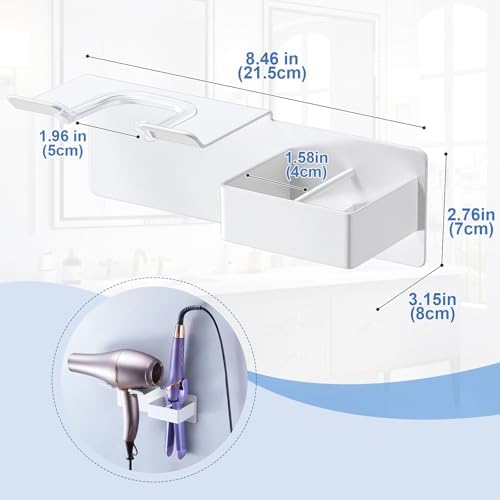 Hair Dryer Holder Wall Mounted, Hair Straightener Holder Metal, Adhesive Blow Dryer and Hair Straightener Holder, Bathroom Bedroom Hair Tool Organizer for Flat Iron,Curling Iron,Hairdryer (White) - Image 6