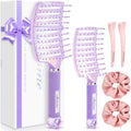 Hair Brush Set, Large & Small Curved Vented Hair Brushes for Women Men Kids, Home & Travel Use, Fast Blow Drying Detangler Brush, Pain-Free Scalp Massage for Thick Curly Fine Wet Dry Hair (Purple) by Bsisme