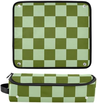 Checkerboard Verdant Plaid Hair Tools Travel Bag Portable Carrying Case with Heat Resistant Mat Travel Organizer Pouch for Curling Iron Hair Dryer Flat Irons - Image 3