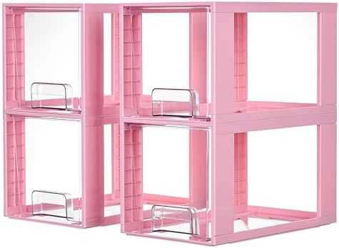 Vtopmart 4 Pack Large Stackable Storage Drawers, Pink by Vtopmart
