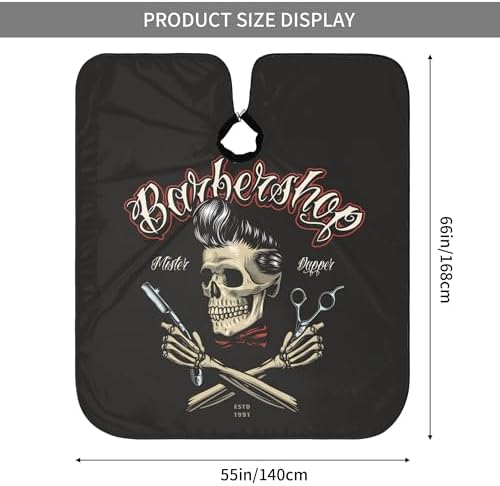 Funny Skull Barber Cape, Barber Pattern Hair Salon Haircut Gown, Hair Cutting Apron with Adjustable Closure, Professional Salon Cutting Barber Skirt for Barbershop - Image 3