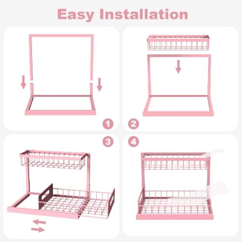REALINN Pink Under Sink Organizer, 2 Tier Slide-Out Kitchen Cabinet Shelf - Image 7