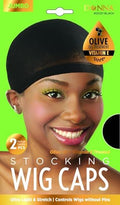 Donna Stocking Wig Caps – 2 Pack Jumbo Size Ultra Stretch Wig Caps Treated with Olive Oil & Vitamin E – Lightweight & Breathable for Wig Comfort and Secure Fit – Black by DONNA