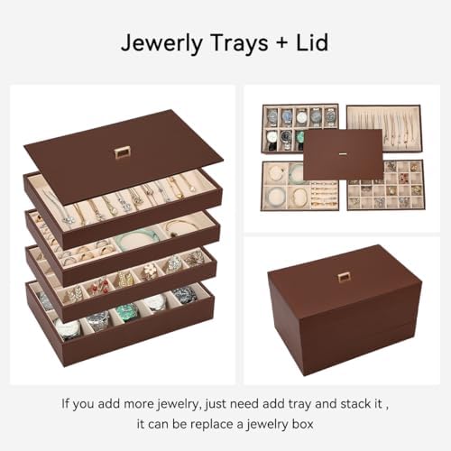 Voova Stackable Jewelry Organizer Tray with Lid (Set of 4, Coffee) - Image 3