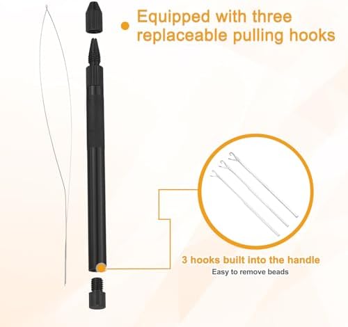 HARFINGTON Hair Extension Beading Tool Kit Stainless Steel Hair Extensions Micro Link Bead Closer and Remover Pliers Micro Ring Loop Needle Pulling Hook and Cutting Scissors, Black - Image 6