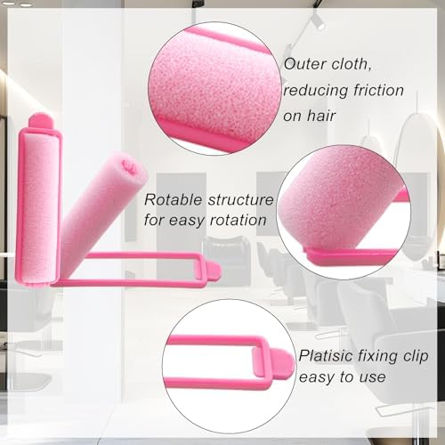44 Pcs 0.59 Inch Foam Hair Roller Set with Rat Tail Combs, Pink - Image 4