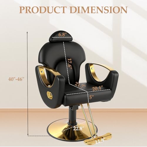 Black Salon Chair for Hair Stylist, Professional Barber Chairs Barbershop Hair Stylist Chair with Heavy Duty Hydraulic Pump, 360° Braiding Styling Hairdresser Chairs for Spa Home Euipment, Cold Black - Image 2