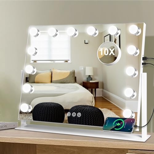 Large Vanity Mirror with Lights, Hollywood Lighted Makeup Mirror, 3 Color Temperatures,Stepless Dimming and 10X Magnifying Mirror, 360°Rotation - Image 3