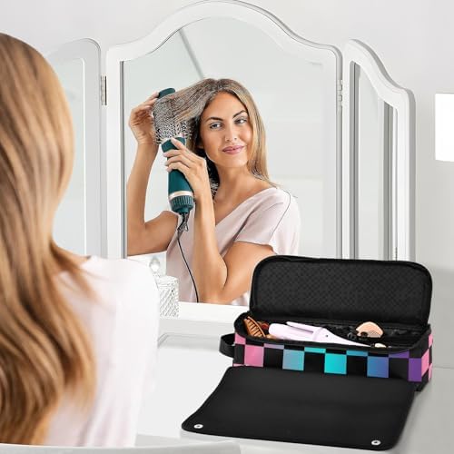 Checkerboard Plaid Colorful Hair Tools Travel Bag Carrying Case Portable Travel Organizer Pouch with Heat Resistant Mat for Flat Irons Hair Dryer Curling Iron - Image 6