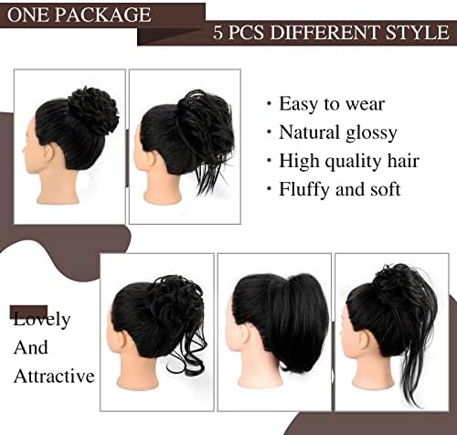 HMD 5 Pieces Messy Hair Bun Hairpiece Tousled Updo for Women - Image 2