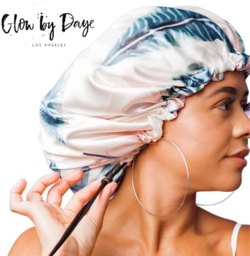 Glow By Daye Satin Bonnet, Double-Layered and Adjustable Satin Sleep Cap, Extra Large, St. Lucia Cream (White Floral) - Image 5