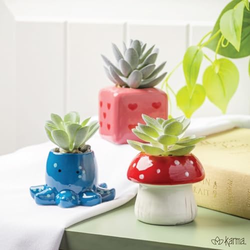 Karma, Shaped Artificial Succulents in Ceramic Pot, Faux Mini Succulent Plant, Desk Decor, Office Plants - Lemon - Image 3