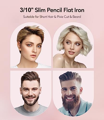 Terviiix Mini Flat Iron and Hair Straightener for Short Hair, Edges, and Pixie Cut - 3/10 Inch Skinny Pencil Straightener for Black Women's Baby Hair, LCD Digital Display, Dual Voltage, Pink - Image 2