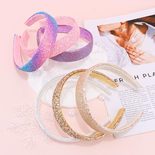 Headbands for girls Women 6Pcs Glitter Rainbow Headband Women Girls Sparkly Headband Gold Pink White Purple Hairband for Girls Hair Accessories for Party Holiday Back to School - Image 5