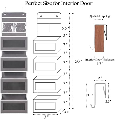 GCreation Over Door Organizer for Bedroom Bathroom Pantry, 5 Shelf Gray - Image 3