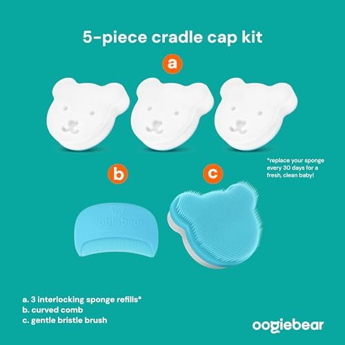 oogiebear Cradle Cap Brush Kit, 5 Piece, Includes 2 Replacement Sponges - Image 2