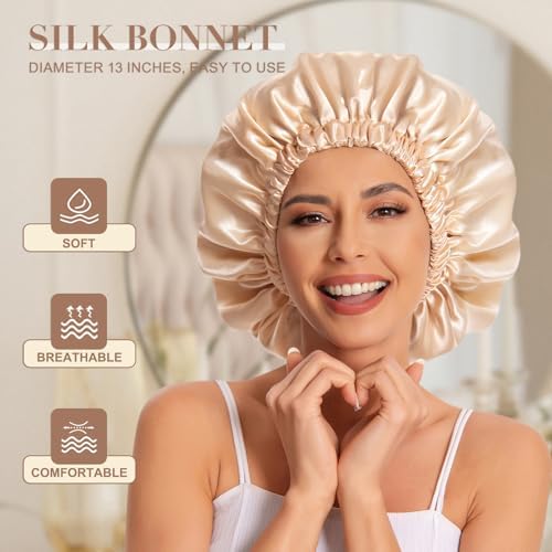 Edoneery Satin Bonnet for Sleeping Women, Double Layer Curly Hair Cap - Image 2