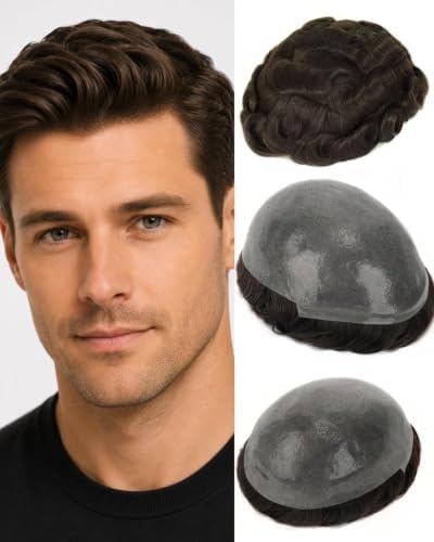 0.08mm Thin Skin Mens Hair System, #3 Medium Brown by TOPUNIQUE