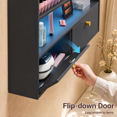 Wood Nail Polish Rack with Cabinet, 5-Tier Nail Polish Display Shelf, Black - Image 5