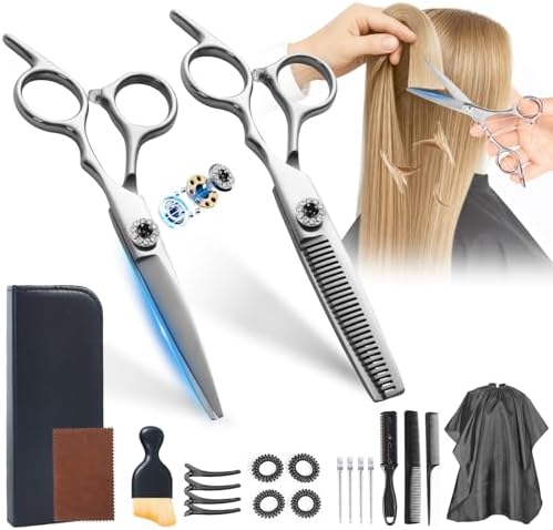 21Pcs 440C Hair Cutting Scissors Kit, Hair Scissors & Thinning Scissors Set by Unknown
