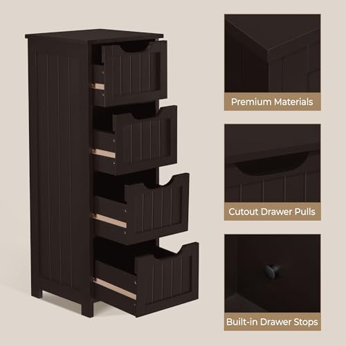 Yaheetech Bathroom Storage Cabinet, 12" W Slim 4-Drawer Design, Espresso - Image 5