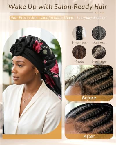 AWAYTR Long Satin Bonnet for Braids - Double Layer Hair Bonnet for Sleeping - Image 4