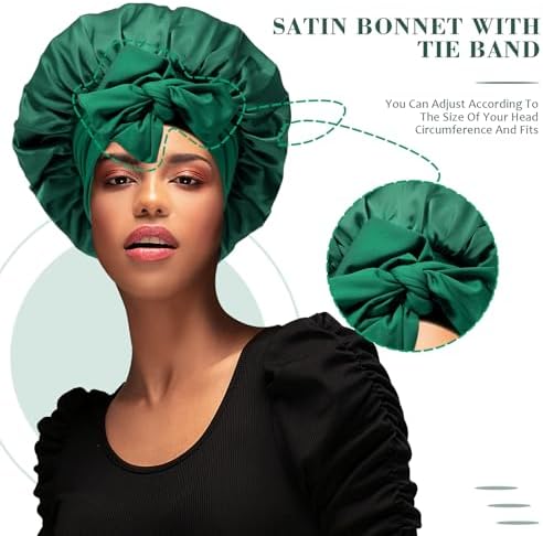 AWAYTR Wide Band Satin Bonnet, Tie-Band Sleep Cap for Curly Hair Women - Image 4