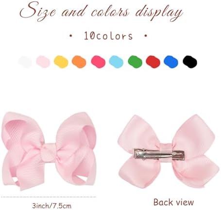 20PCS 3 Inch Hair Bows for Girls Grosgrain Ribbon Toddler Hair Accessories with Alligator Clips for Toddlers Baby Girls Kids Teens in Pairs - Image 2